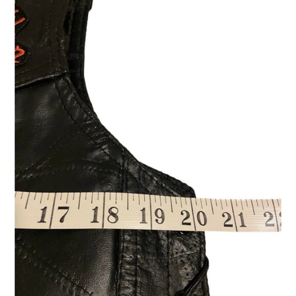 Diamond Plate Women's Leather Biker Vest Moto Classic Black Rare Patches Size M - Picture 15 of 16